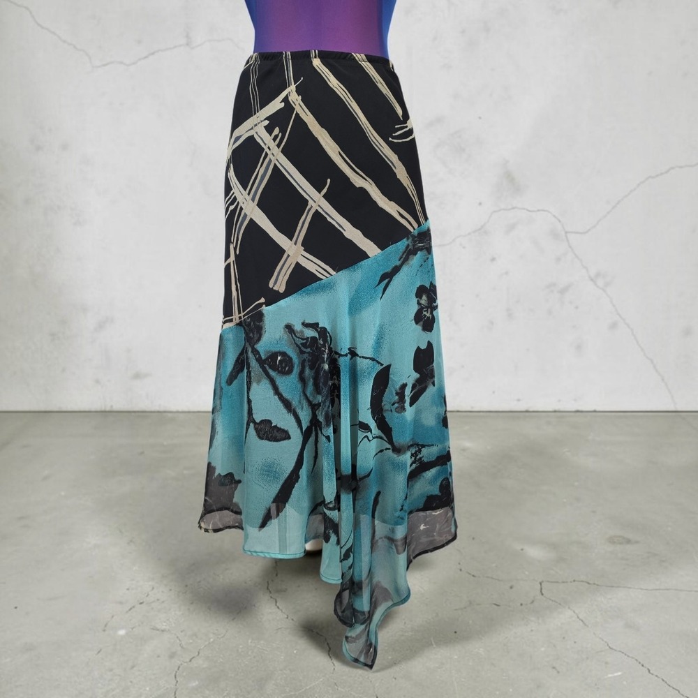 Vintage Units Bias Cut Asymmetric Maxi Skirt Floral Geometric Medium Petite